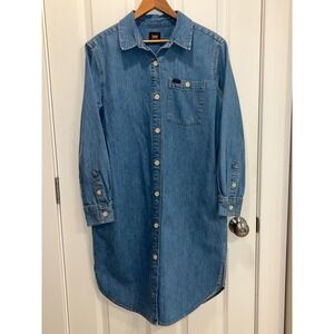 Lee Womens Medium Wash Denim Long Sleeve Button Front Shirt Dress Size M